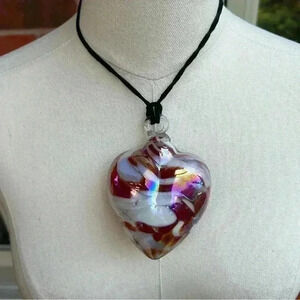 Artisan Blown  Glass Heart Pendant Choker medallion cord necklace